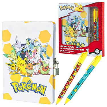 Pokemon Set Schulbedarf, Kinder Tagebuch mit Schloss, Notizbuch, Federmäppchen, Stifte - Geschenke für Jungs (Gelb Notizbuch Set) im Sale